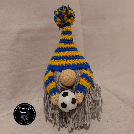 Blue and golden yellow football gnome shelf sitter collectable