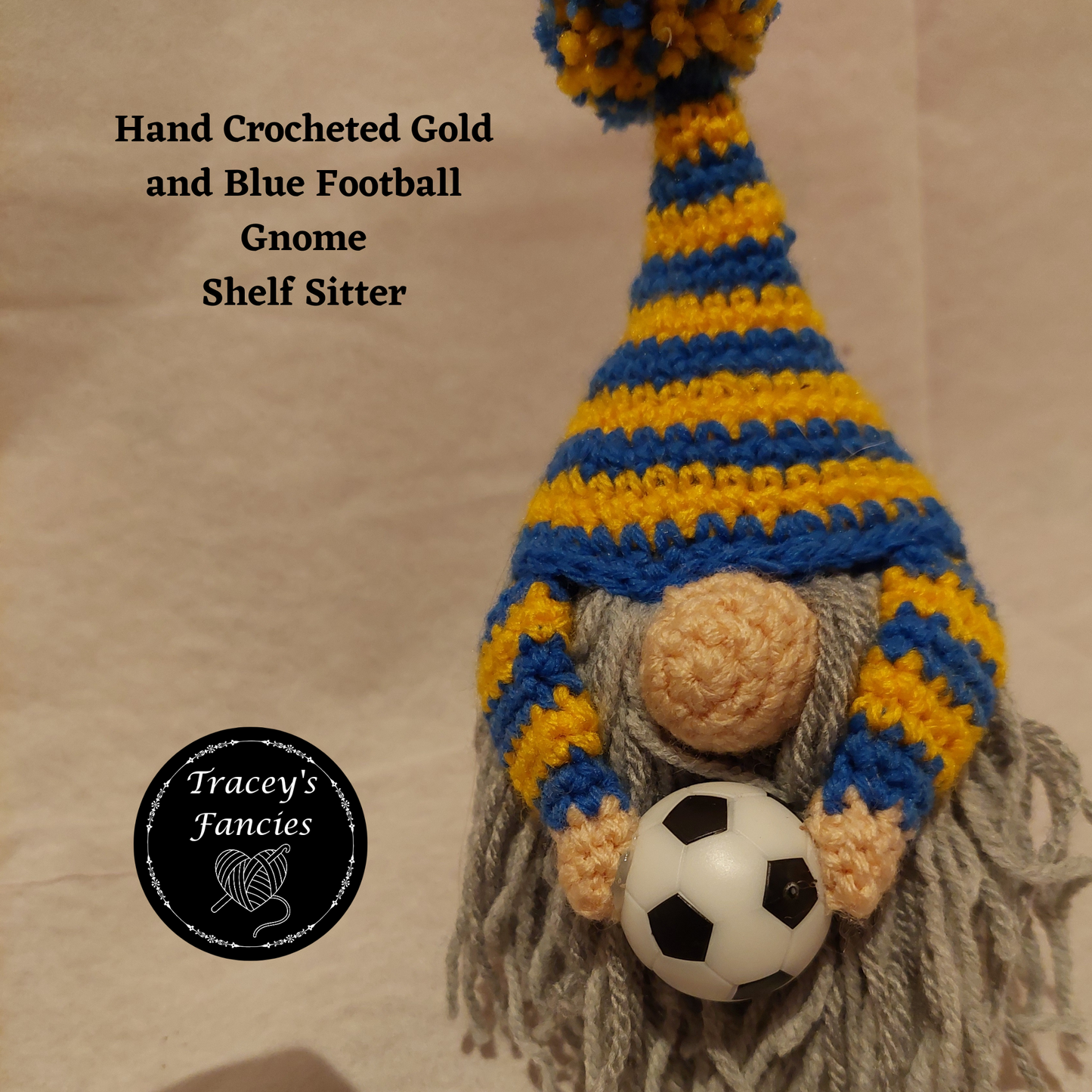 Blue and golden yellow football gnome shelf sitter collectable