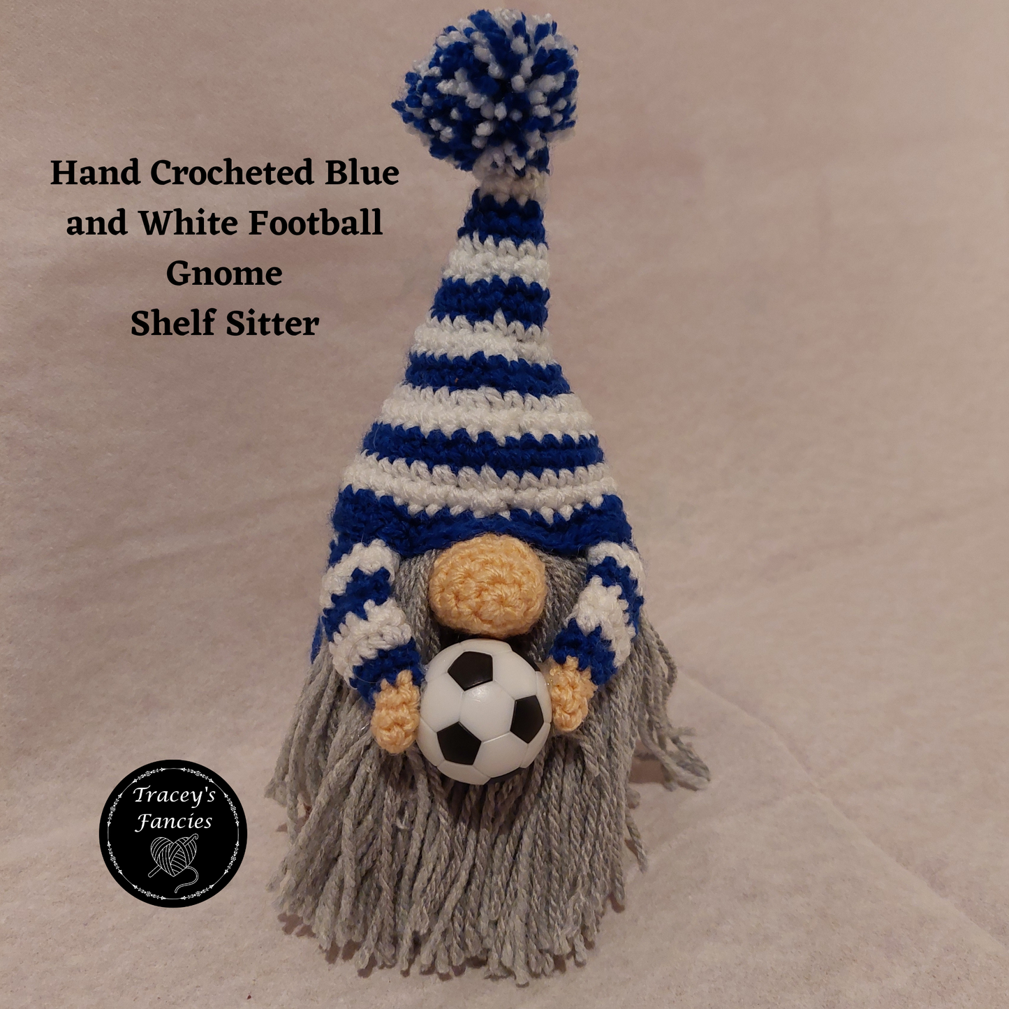 Blue and white football gnome shelf sitter collectable
