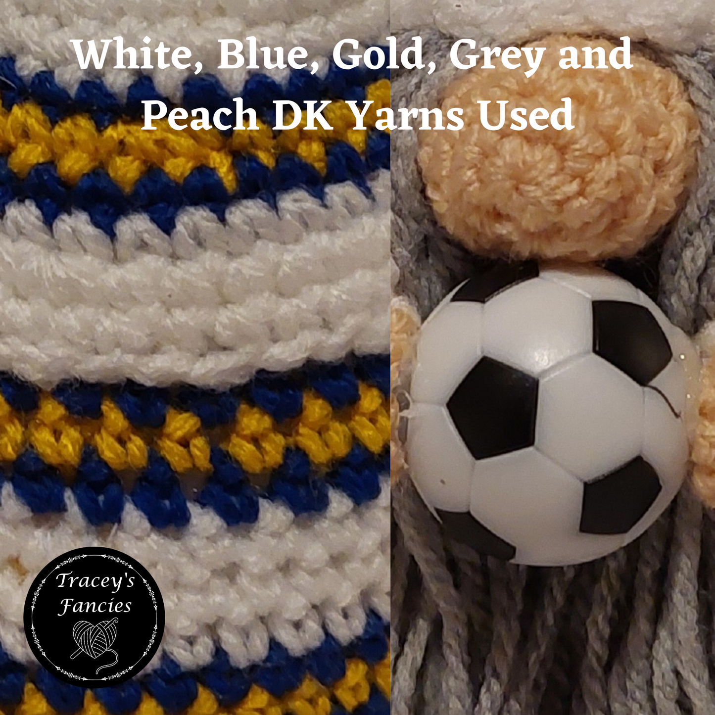 White, blue and golden yellow football gnome shelf sitter collectable