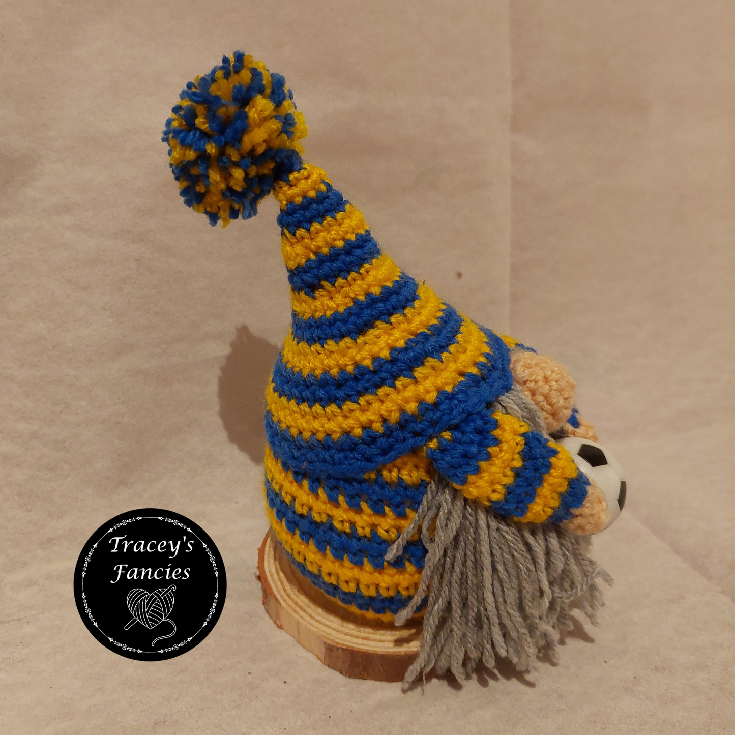 Blue and golden yellow football gnome shelf sitter collectable