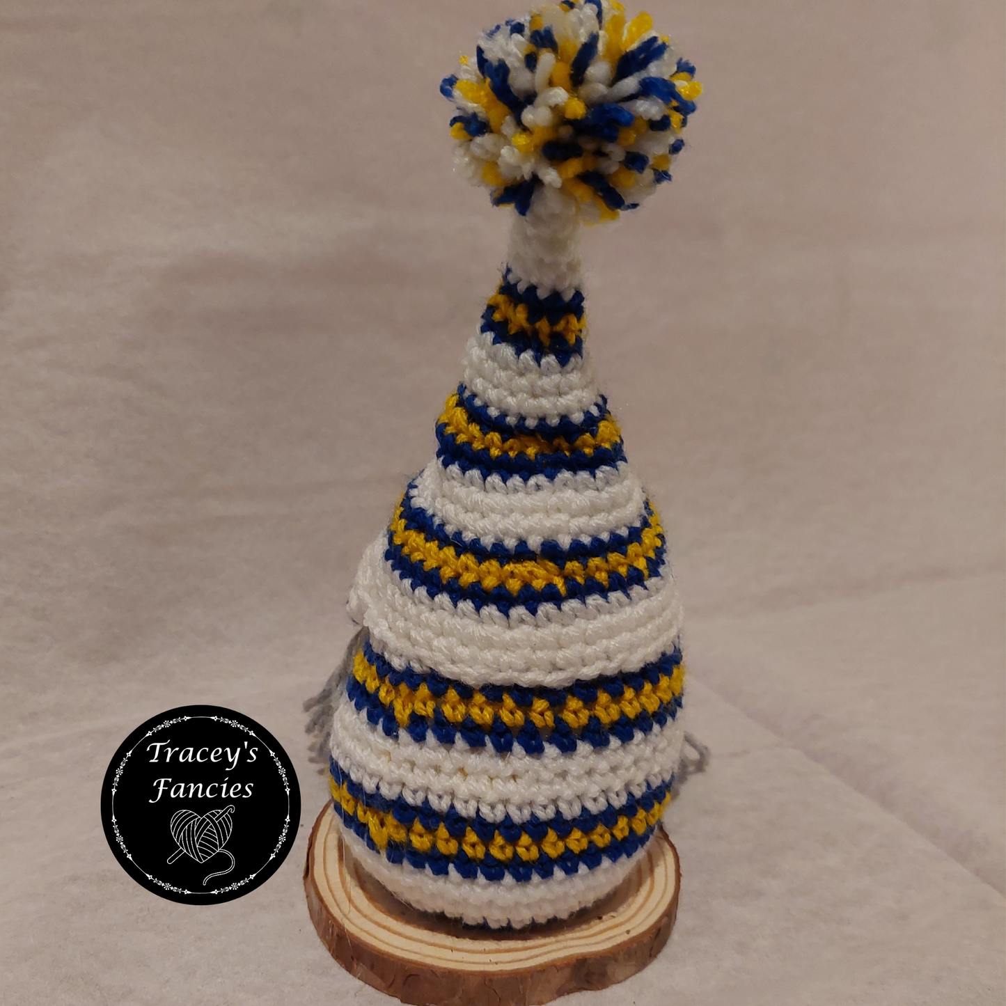White, blue and golden yellow football gnome shelf sitter collectable